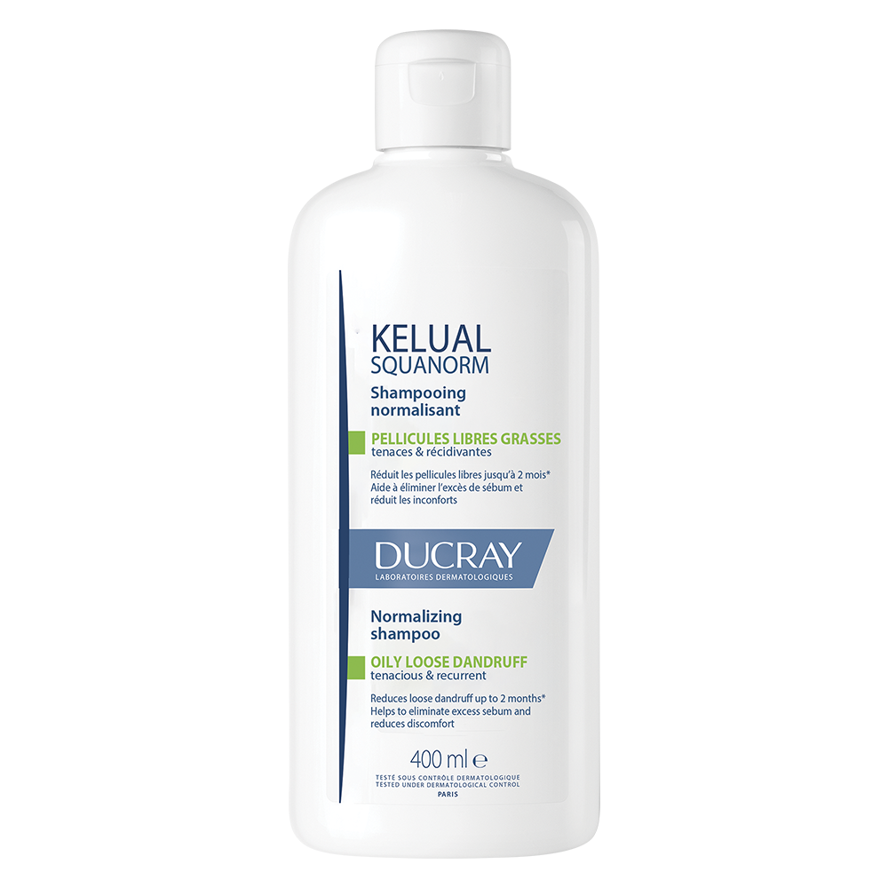 Ducray Kelual Squanorm Shampoo Trattante Regolatore Forfora Grassa, Elimina 100% della forfora, Azione anti-ricomparsa, Cuoio capelluto grasso, 400ml 
