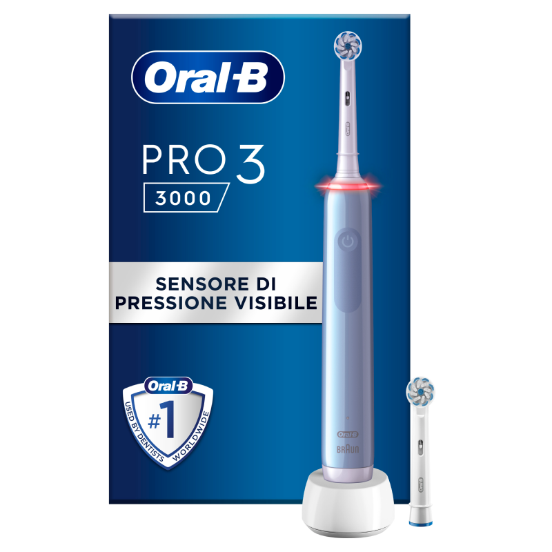 Oral-B Spazzolino Elettrico Ricaricabile Pro 3 3000 Blu, 2 Testine, 1 Spazzolino