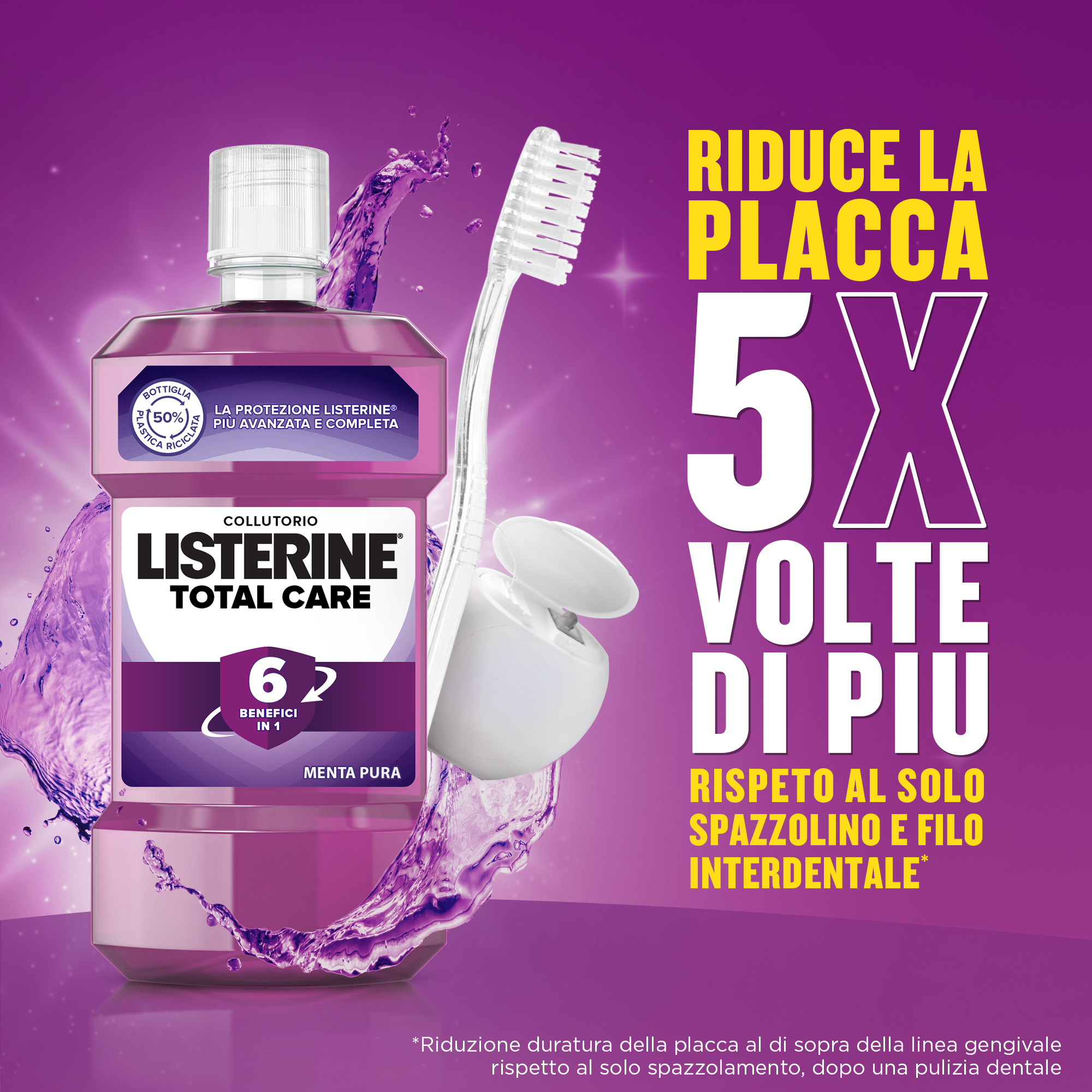 Listerine Total Care Colllutorio 6 in 1 menta pura 500 ml