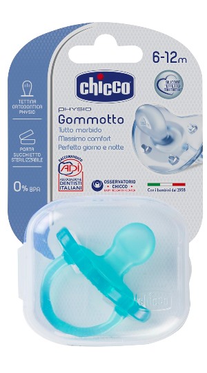Chicco Physio Soft Gommotto Ciuccio Blu In Silicone 6-12m+