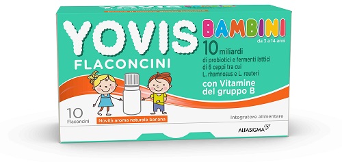 Yovis Bambini Flaconcini, Probiotici per il Benessere Intestinale con Vitamine del Gruppo B, 10 Miliardi di Fermenti Lattici Vivi, indicato per Bambini dai 3 ai 14 anni, 10 Flaconcini, Gusto Banana