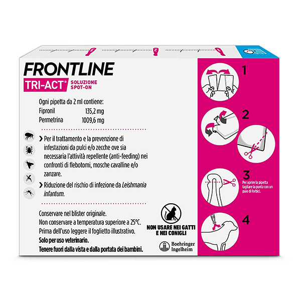 Frontline Tri Act x3 Pipette, Antiparassitario Per Cani e Cuccioli (Taglia M 10-20Kg) Contro Pulci, Zecche, Zanzare, Pappataci e Leishmaniosi