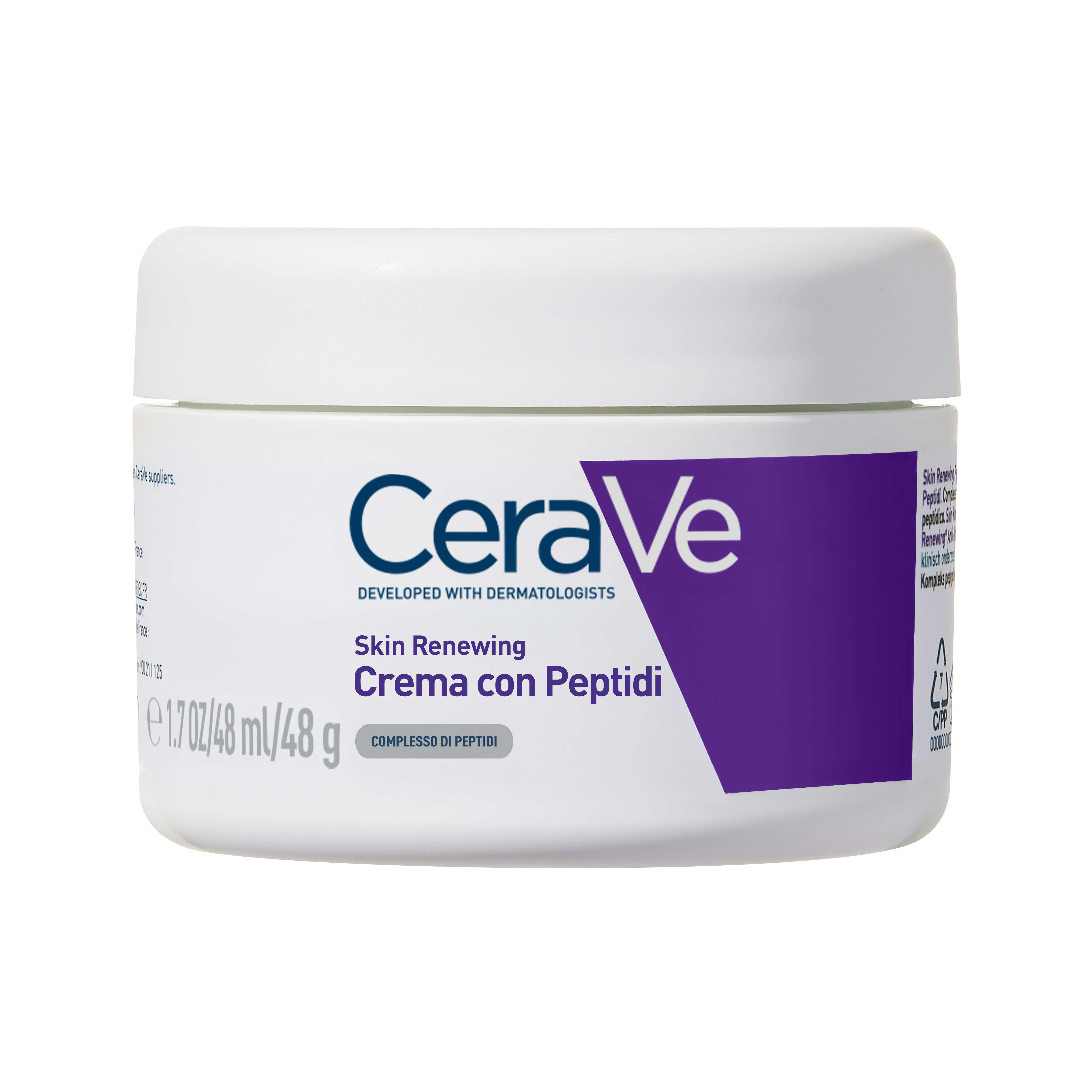 CeraVe Skin Renewing Crema Viso Peptidi, Con Complesso di Peptidi, 3 Ceramidi Essenziali e Niacinamide,  Per i Primi Segni dell'Età, 48g