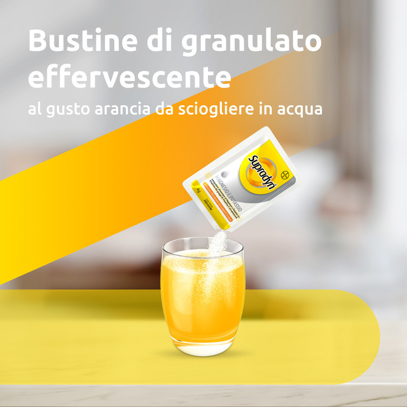 Supradyn Magnesio e Potassio, Edizione Limitata, Integratore completo  con Vitamine B, Vitamina C e Minerali, in caso di Caldo, Afa e Sport, Gusto Arancia, 24 + 24 Bustine