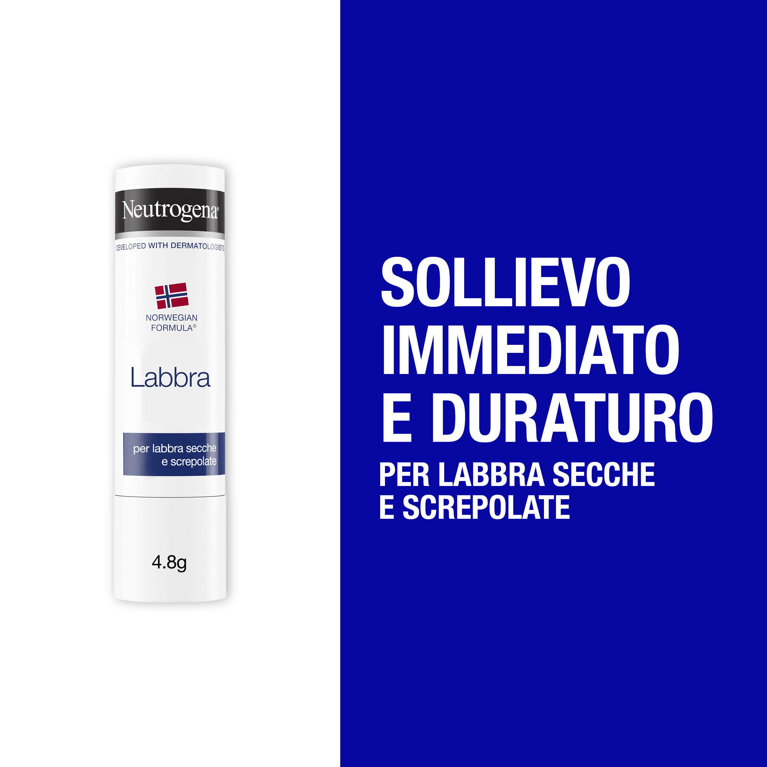 Neutrogena Formula Norvegese Balsamo Labbra Stick 4.8 g, Burrocacao per labbra secche e screpolate