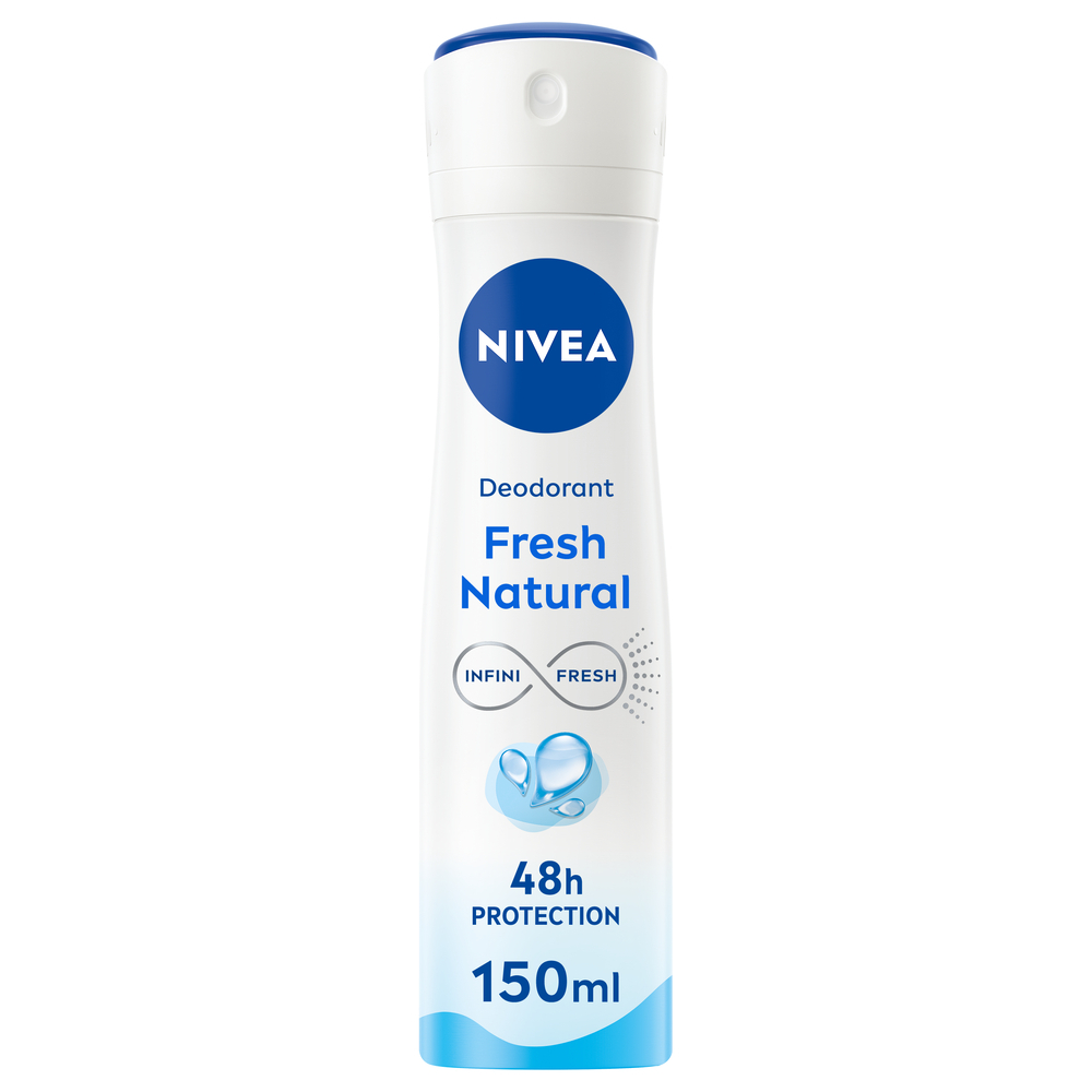 Nivea Fresh Natural Deodorante Spray 150 ml, Deodorante antitraspirante per una protezione 48h