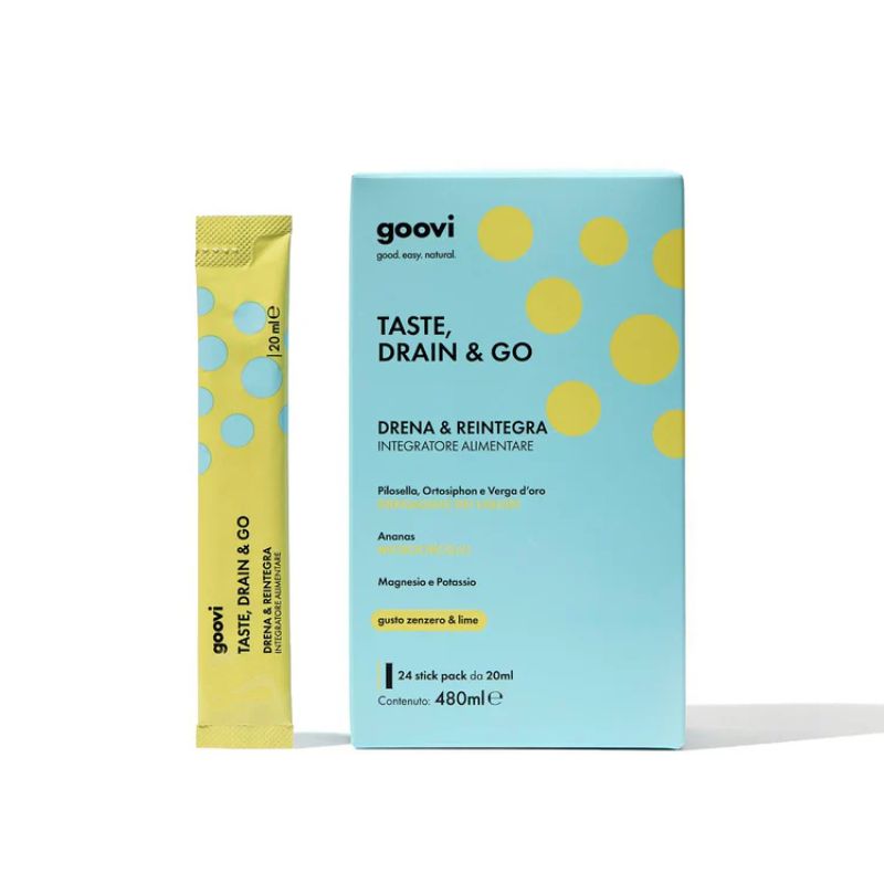 Goovi - Drena & Reintegra Taste, Drain & Go 24 Stick Pack - Integratore Drenante Gusto Zenzero & Lime