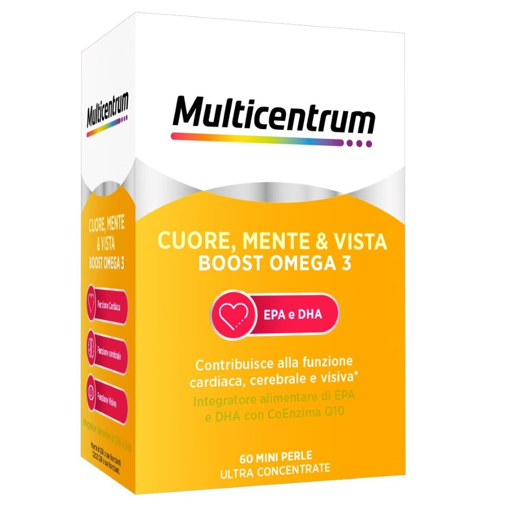 Multicentrum Cuore Mente Vista Boost Omega 3 Integratore Alimentare EPA e DHA Coenzima Q10 60 perle