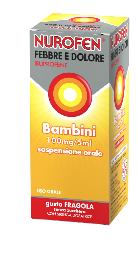Nurofen Febbre e Dolore Bambini - Sospensione orale - Gusto fragola - Senza zucchero - 100 mg/5 ml di Ibuprofene - 150 ml