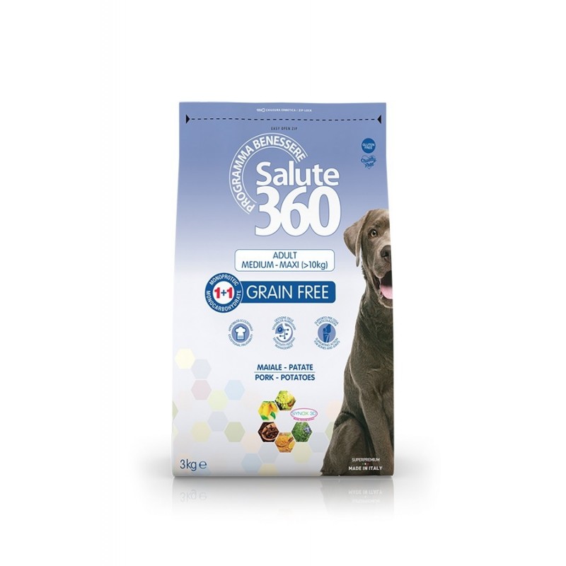 PET360 SALUTE360 CANE GRAIN FREE MEDIUM/MAXI ADULT MAIALE PATATE 3KG