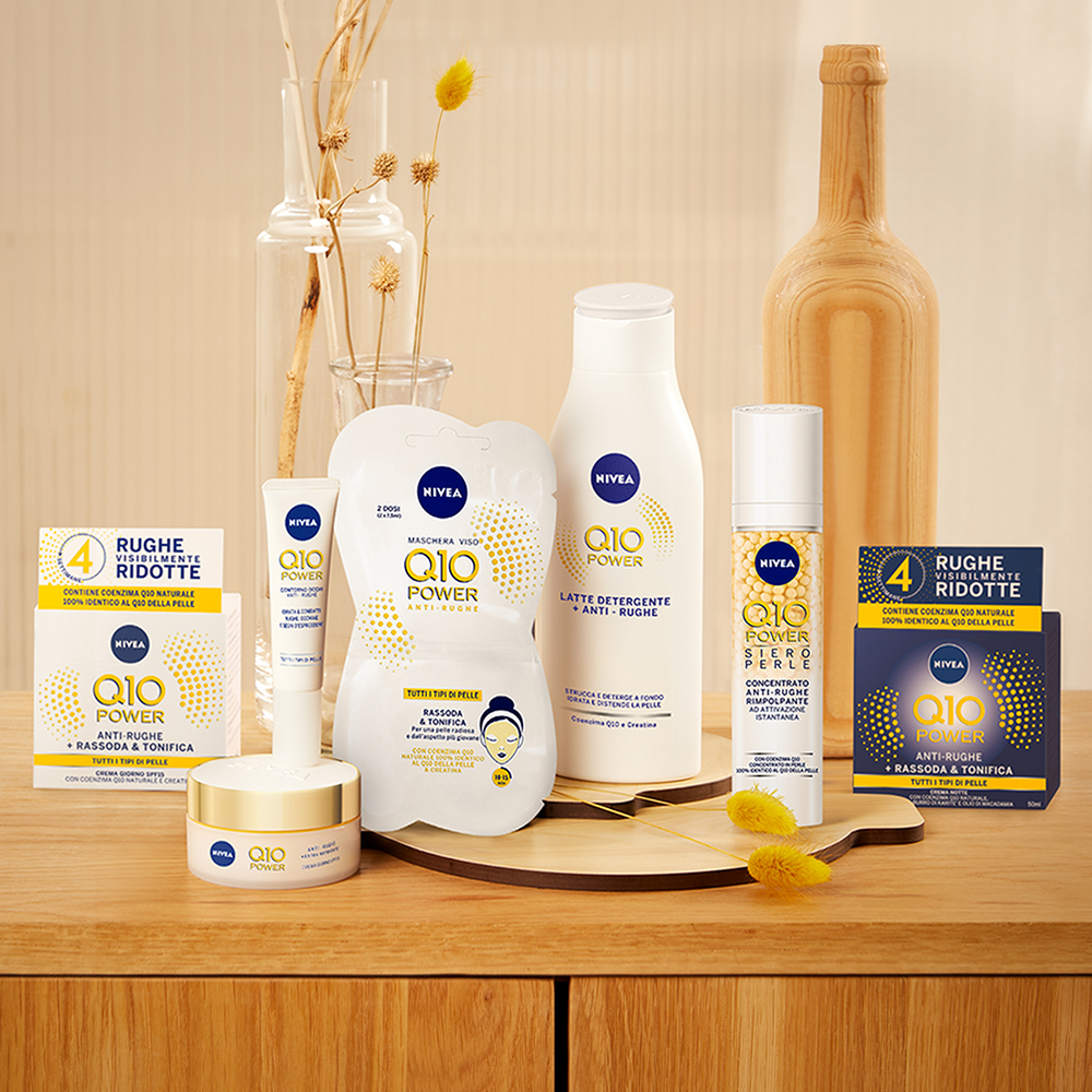 Nivea Q10 Power Latte Detergente Viso + Antirughe 200 ml, Latte detergente viso idratante e antiage