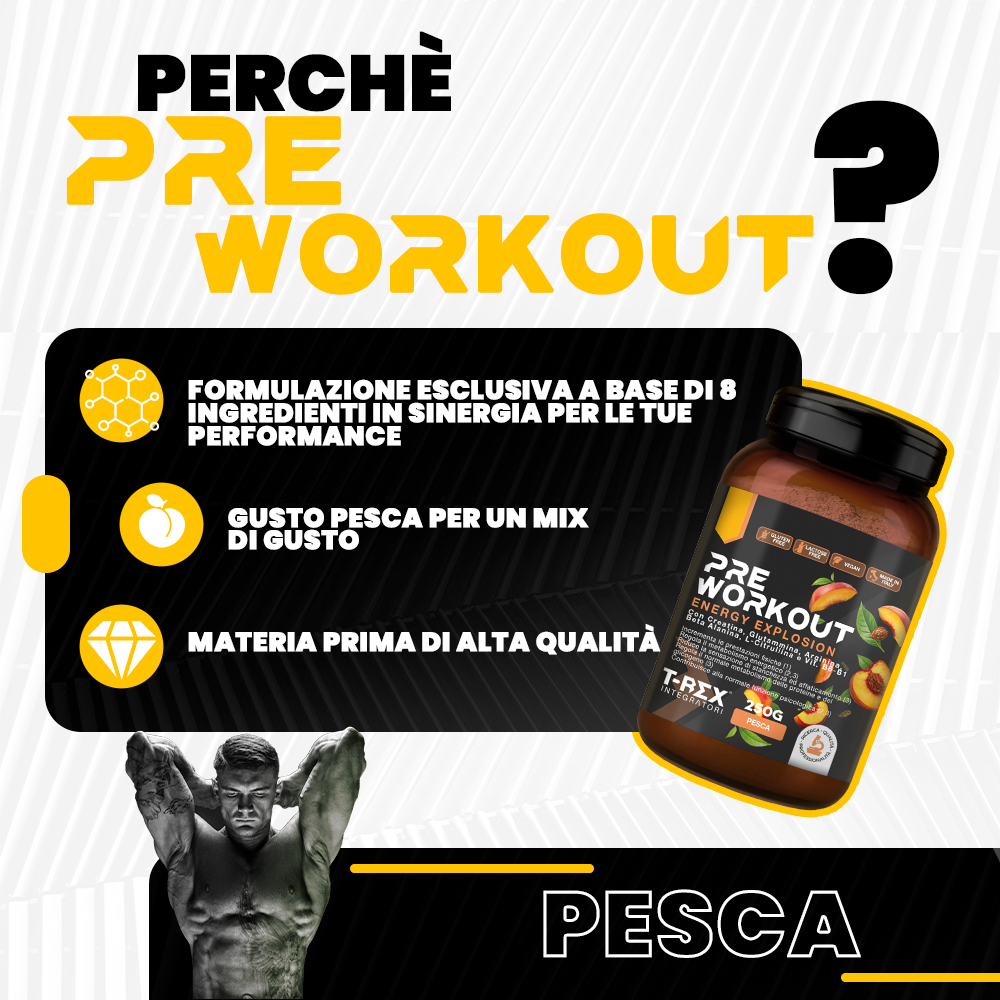 T-Rex Integratori Pre Workout Energy Explosion Gusto Pesca 250 g - Integratore Per Lo Sport