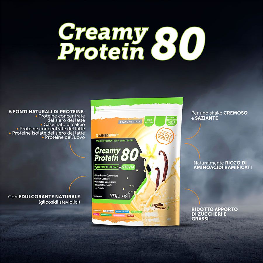 Named Sport Creamy Protein 80 Gusto Vanilla Delice - Proteine Concentrate Del Siero Del Latte 500 g