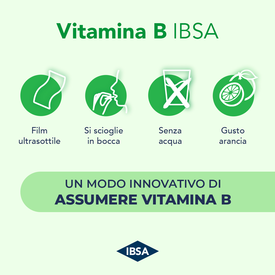 VITAMINA B IBSA - Integratore alimentare a base di vitamina B6, B12 e acido folico contro stanchezza e affaticamento - 30FILM ORALI
