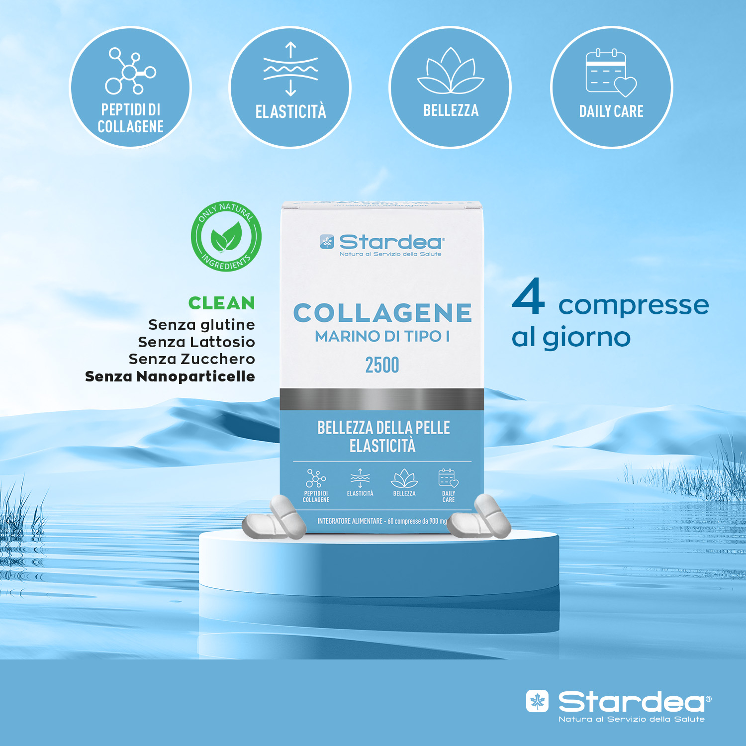 INTEGRATORE ALIMENTARE - 60 compresse a base di COLLAGENE MARINO DI TIPO I e Zinco per la BELLEZZA DELLA PELLE, ELASTICITÀ