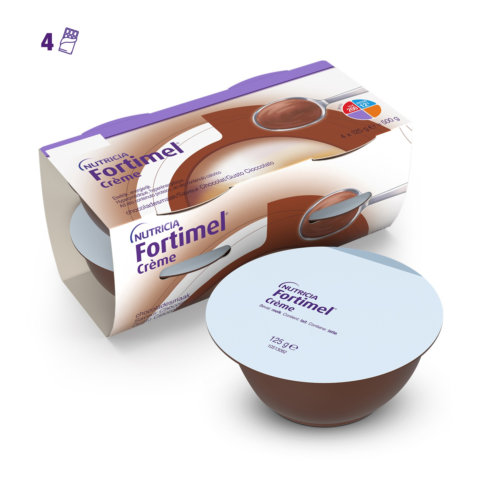 Nutricia Fortimel Creme, Gusto Cioccolato, Ipercalorico e Iperproteico, 4x125ml