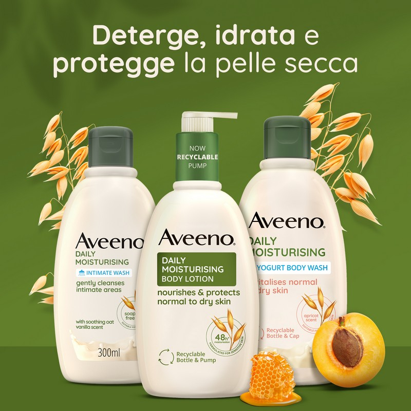 Aveeno, Bagno Doccia allo Yogurt, Dalily Moisturising, Profumo di Miele e Albicocca, da Pelli Normali a Secche, anche Pelli Sensibili, Senza Sapone, 300ml