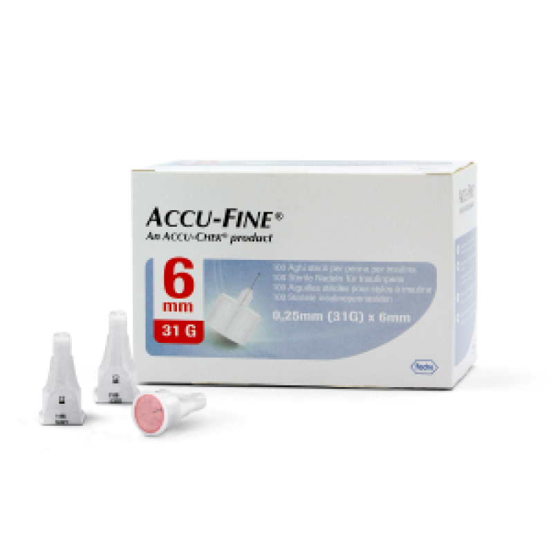 Accu-Fine Aghi Penna Per Insulina 6mm 31G 100 Pezzi