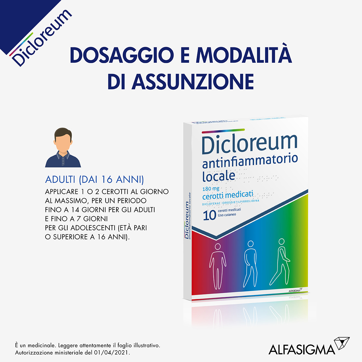 Dicloreum - Antinfiammatorio locale - 10 cerotti medicati - 180 mg