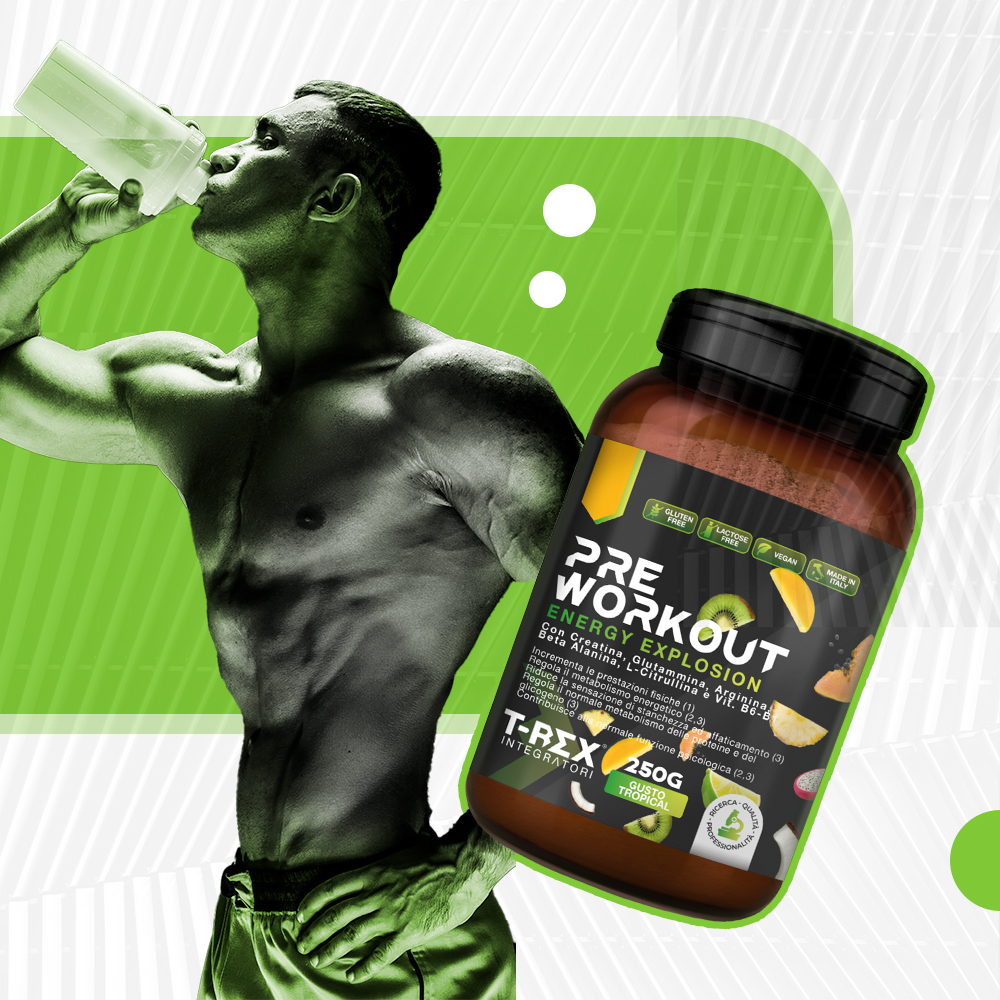 T-Rex Integratori Pre Workout Energy Explosion Gusto Tropical 250 g - Integratore Per Lo Sport