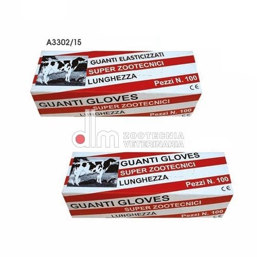 GUANTI ZOOTECNICI SUPER GLOVES ELASTICI CON LACCETTO 100CM 100PZ (REF. A3302/15) - DLM