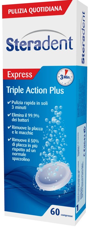 Steradent Triple Action Plus Pulizia Quotidiana Dentiera 60 Compresse