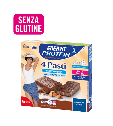 Enervit Protein 4 Pasti Barrette Sostituve Pasto Cereali Cioccolato Latte 8 Pezzi 30 g