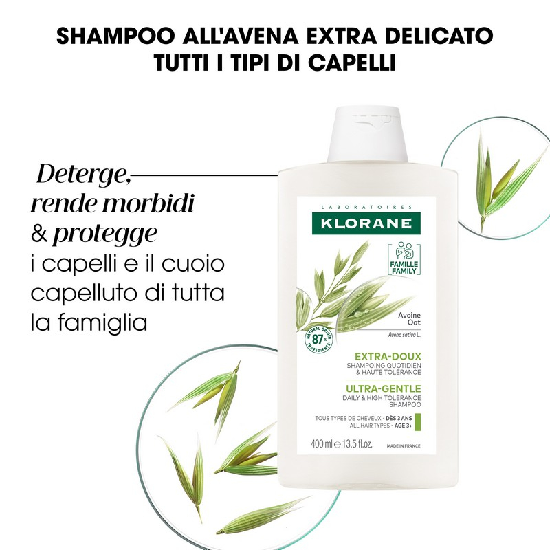Klorane Shampoo all'Avena Extra delicato, tutti i tipi di capelli, 400ml 