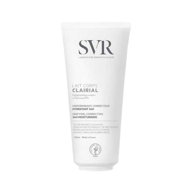 SVR Clairial - Latte Corpo Anti-Macchie Crema Corpo Schiarente Ascelle Gomiti Ginocchia Zone Intime, 200ml