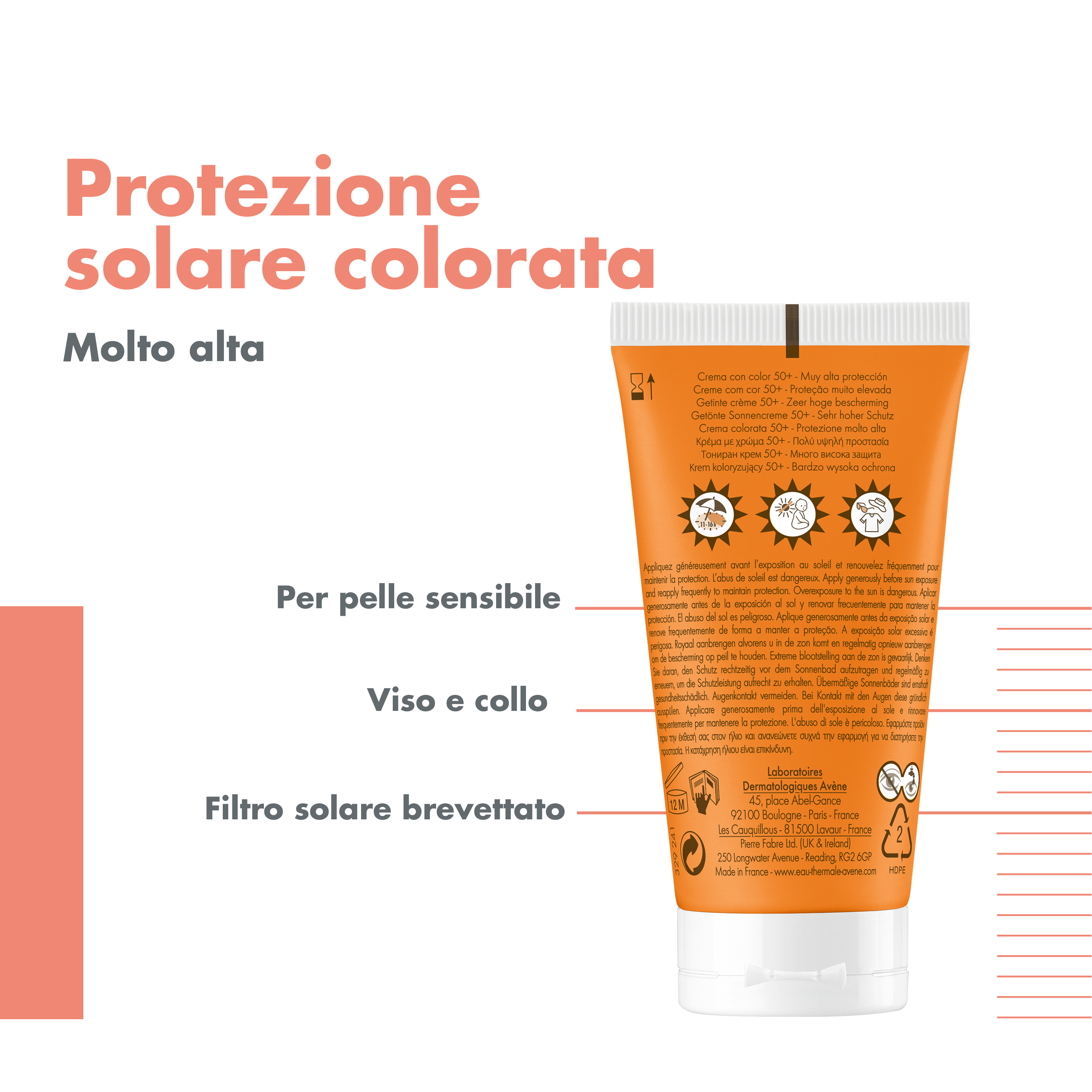 Avène Solare Crema Viso Colorata SPF 50+ Protezione Molto Alta 50 ml