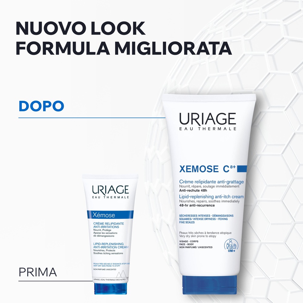 Uriage Xémose Crema Liporestitutiva Anti-irritazioni per pelle secca, a tendenza atopica di viso e corpo che lenisce le sensazioni di prurito e dà comfort a lunga durata 200 ml