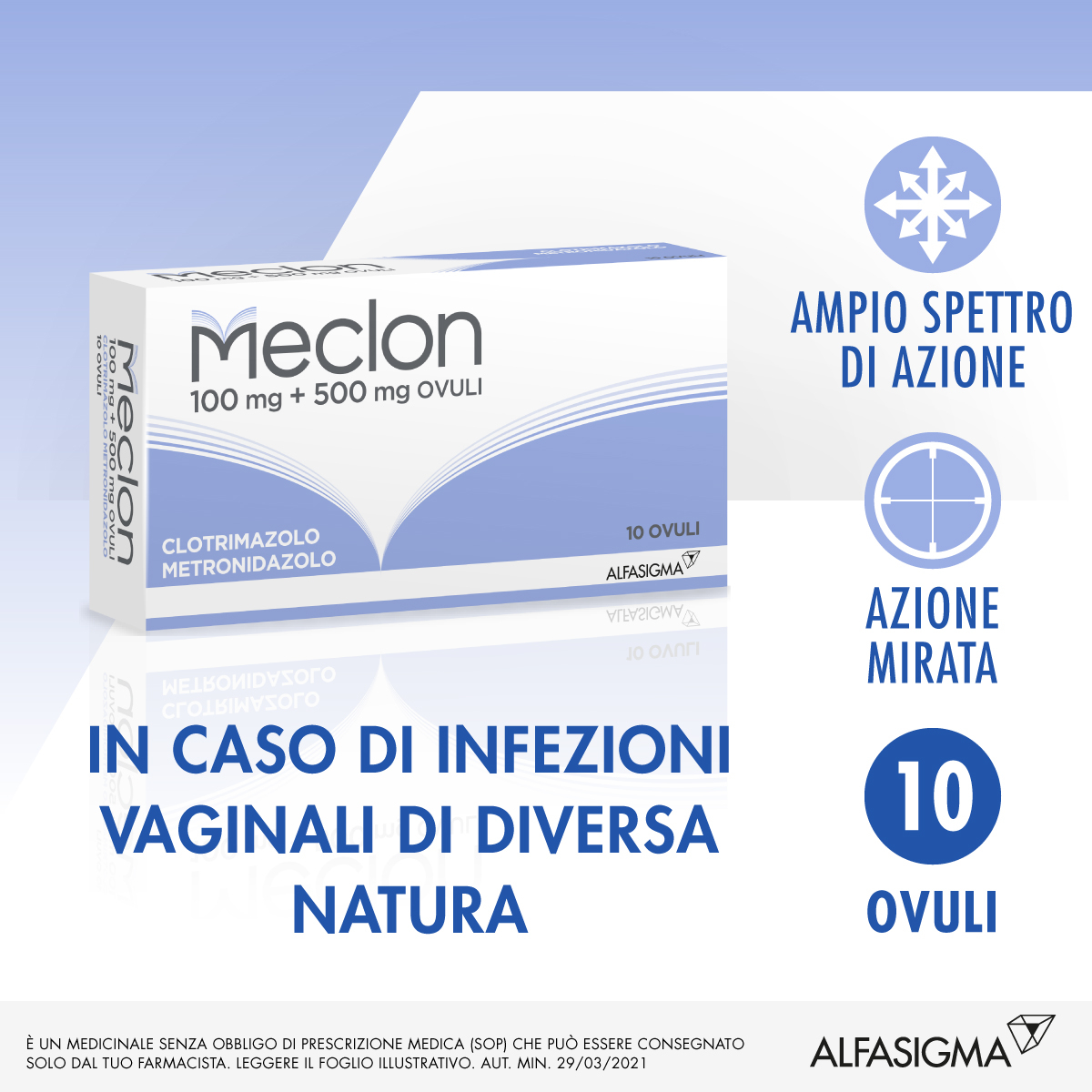 Meclon 100mg+500mg contro le infezioni vaginali 10 Ovuli
