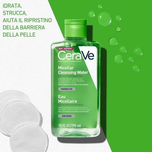 CeraVe Acqua Micellare, con 3 ceramidi essenziali: idrata, strucca ed aiuta il ripristino della barriera cutanea. Per tutti i tipi di pelle - 295ml