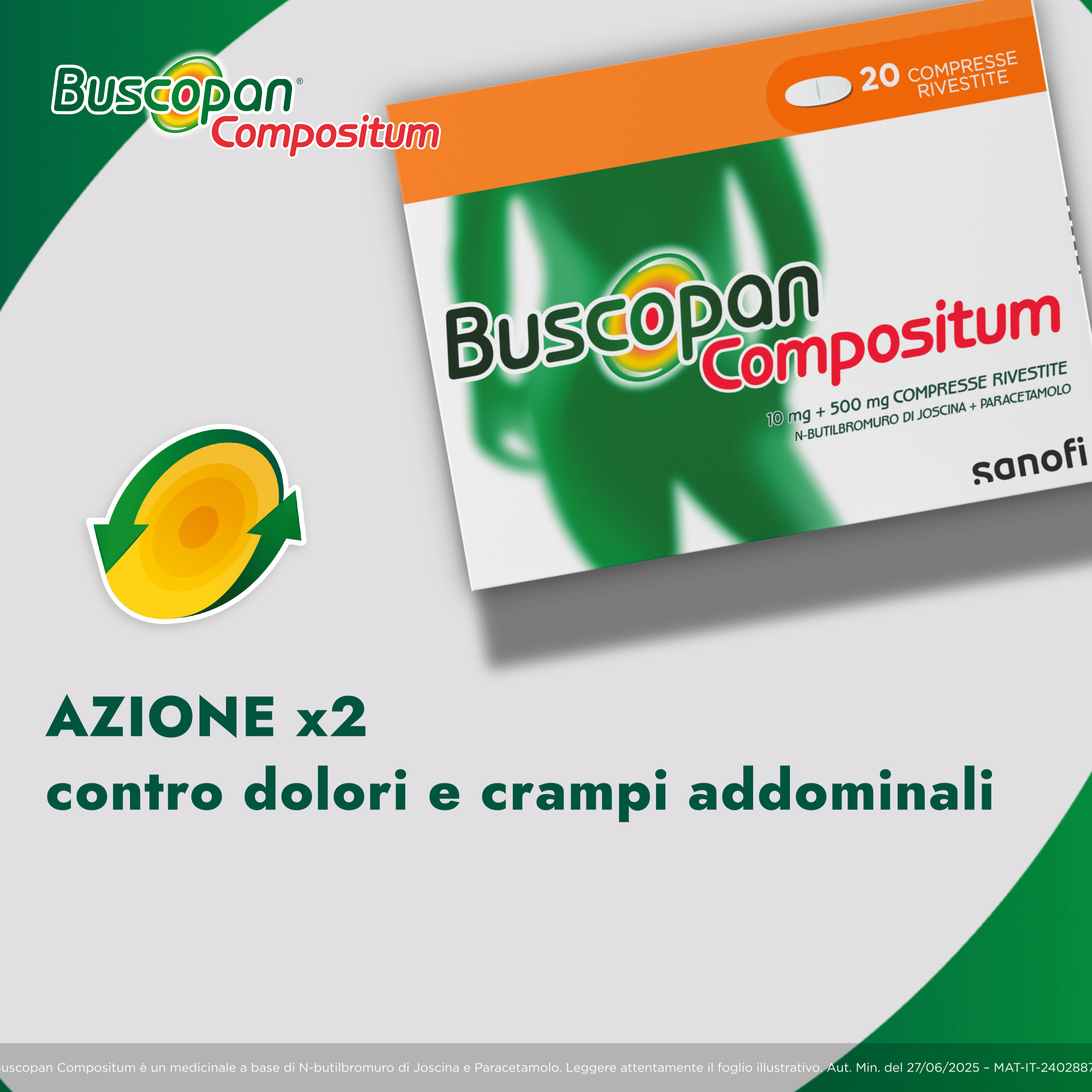 Buscopan Compositum Doppia Azione Contro Dolori Forti e Crampi Addominali, 20 Compresse Rivestite