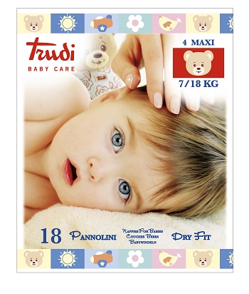 Trudi Baby Care Dry Fit - Pannolini antirritazioni - Taglia 4 Maxi - da 7 a 18 Kg - 18 pezzi