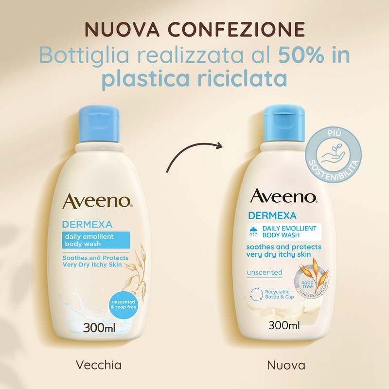 Aveeno Dermexa Bagnodoccia Lenitivo per Pelle Secca e con Prurito, adatto per pelle con tendenza atopica e soggetta a eczema, Formula Vegana, Senza Sapone 300 ml