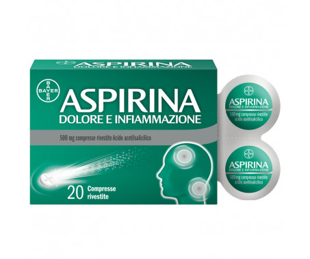 Aspirina Dolore e Infiammazione, Antidolorifico e Antinfiammatorio, contro Dolori Muscolari e Articolari, Cervicale, Mal di Testa, Mal di Schiena, 20 Compresse Rivestite