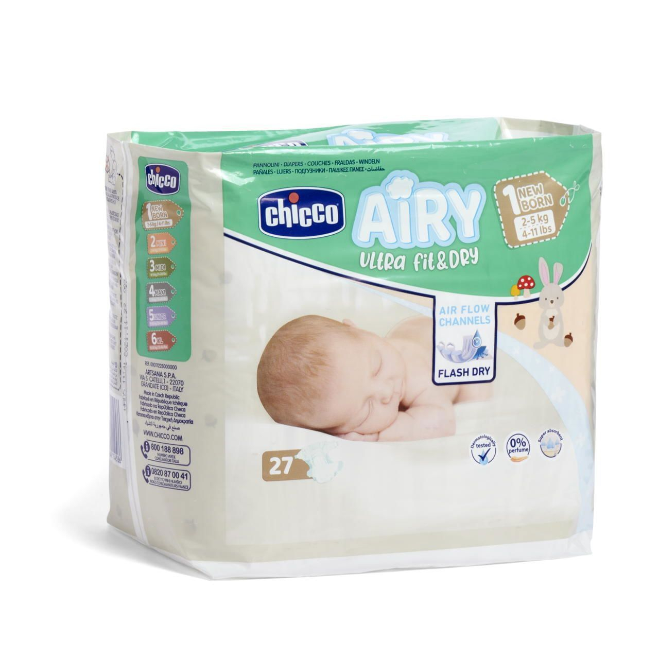 Chicco AIRY FIT&Dry Pannolino Ultra 1 Newborn 2-5 Kg 27 Pezzi