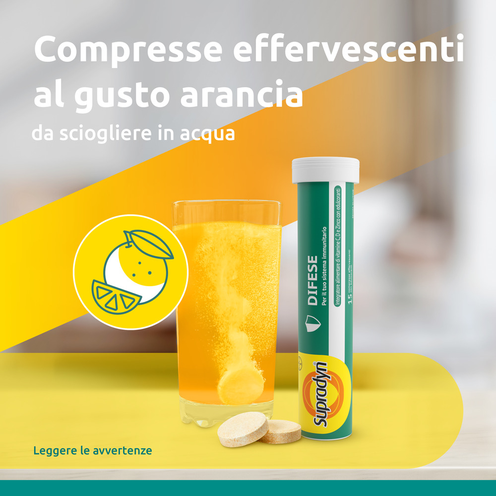 Supradyn Difese Adulto Integratore Multivitaminico  con Vitamina D, Vitamina C e Zinco, per il Sistema Immunitario, 30 Compresse Effervescenti