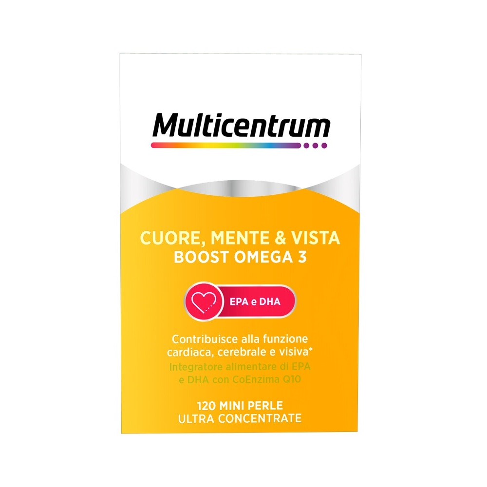 Multicentrum Cuore Mente Vista Boost Omega 3 Integratore Alimentare EPA e DHA Coenzima Q10 120 perle