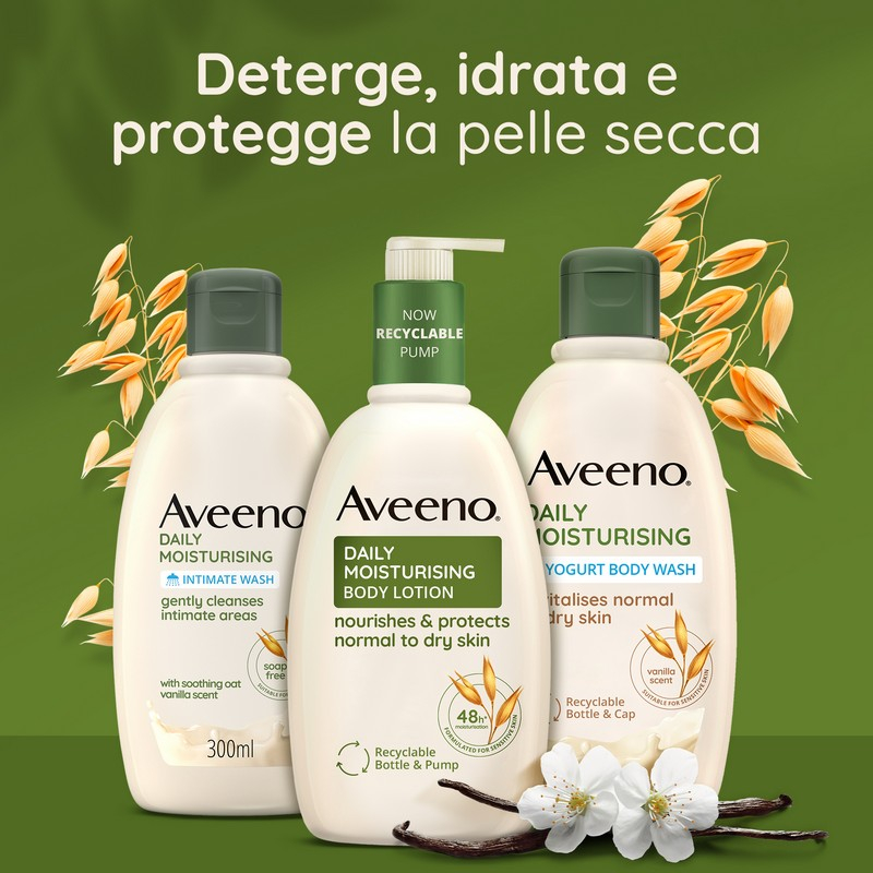 Aveeno Bagnoschiuma Daily Moisturising, Bagnodoccia Idratante per Pelle Secca e Normale Senza Sapone, Yogurt Vaniglia e Avena 300 ml