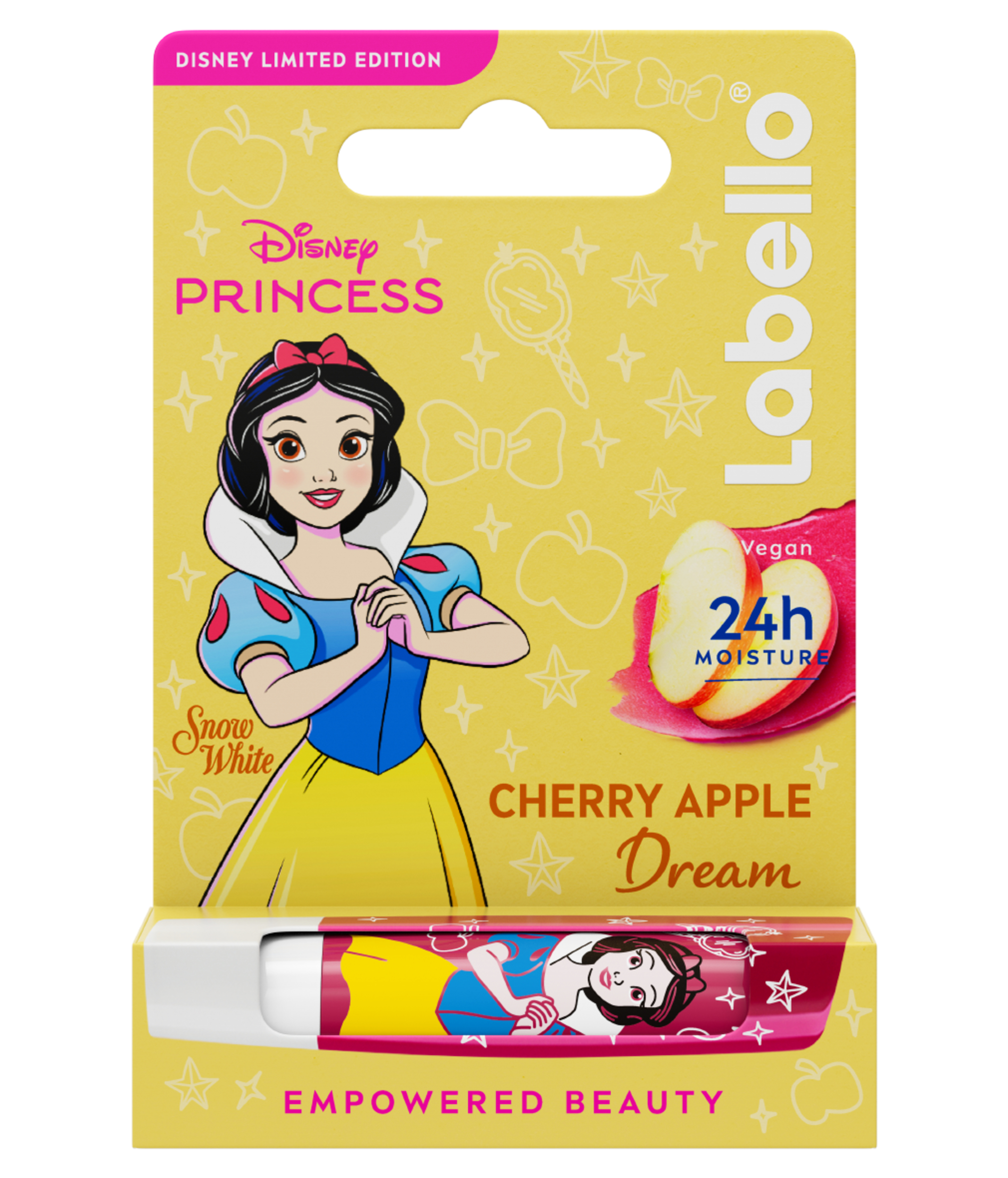 Labello Disney Princess Limited Edition - Biancaneve - Balsamo labbra colorato ad azione idratante prolungata, adatto dai 3 anni in su - Burrocacao aroma Ciliegia, 4.8g