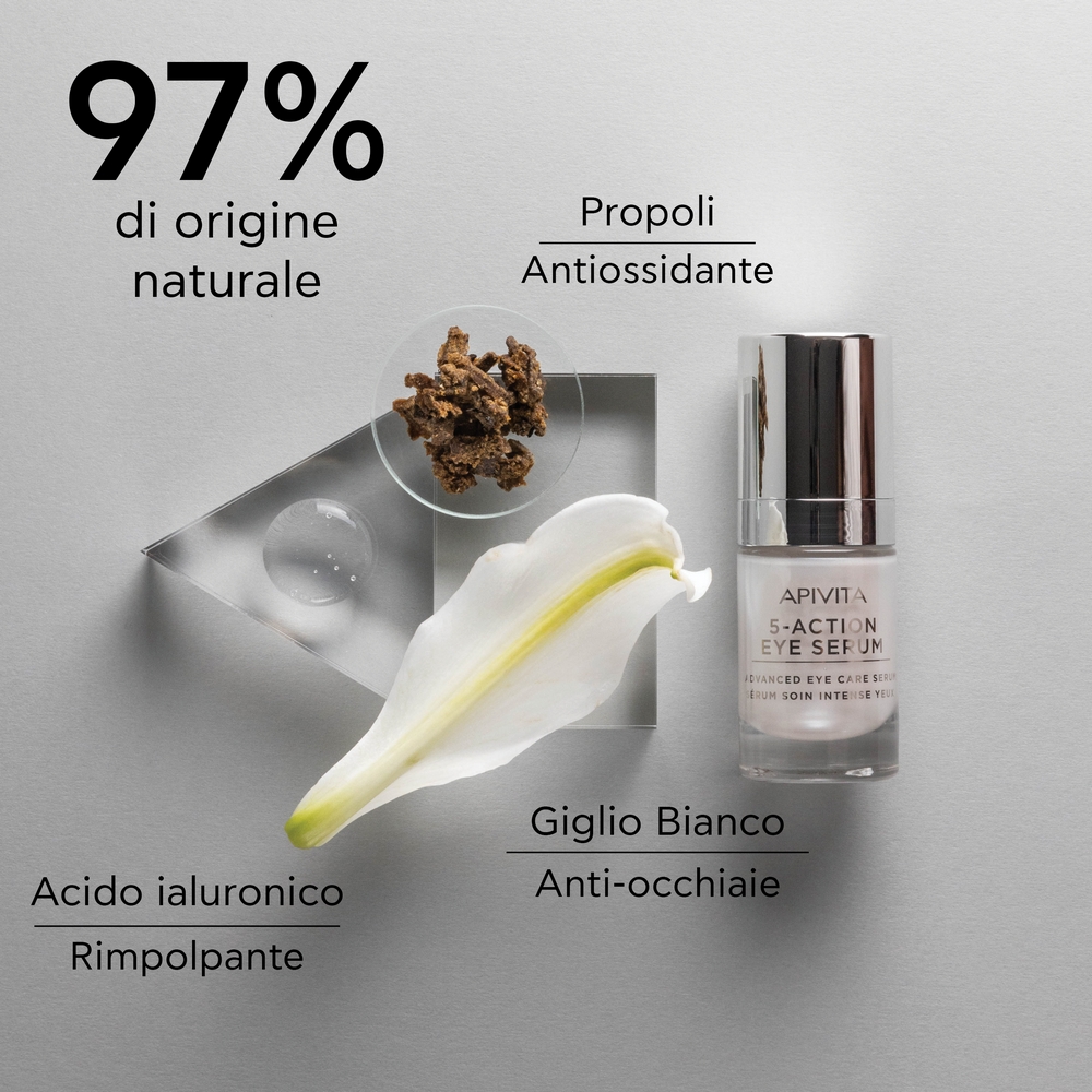 Apivita 5 Action Eye Serum - Siero 5 Azioni Idratante Anti-Rughe Per Borse E Occhiaie 15 ml