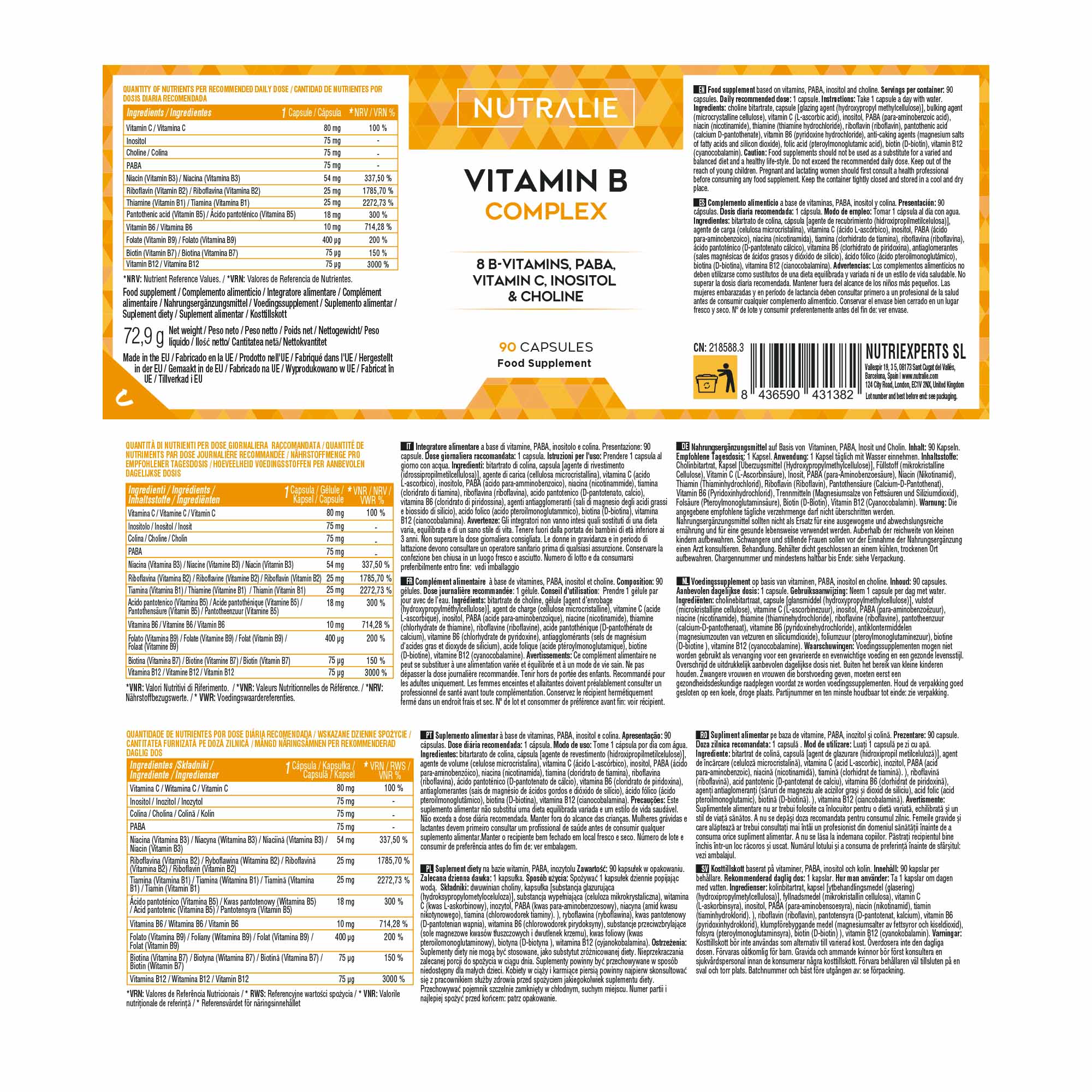 Nutralie Vitamina B Complex 90 Capsule - Integratore Di Vitamine B