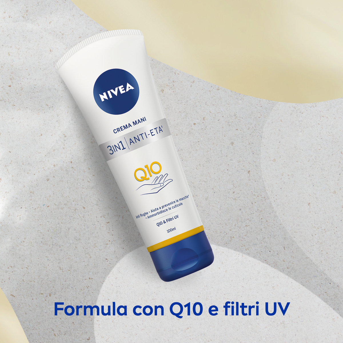 Nivea Q10 Crema Mani 3in1 Anti-Età Q10 100 ml, Crema mani idratante antirughe e antimacchie con Q10