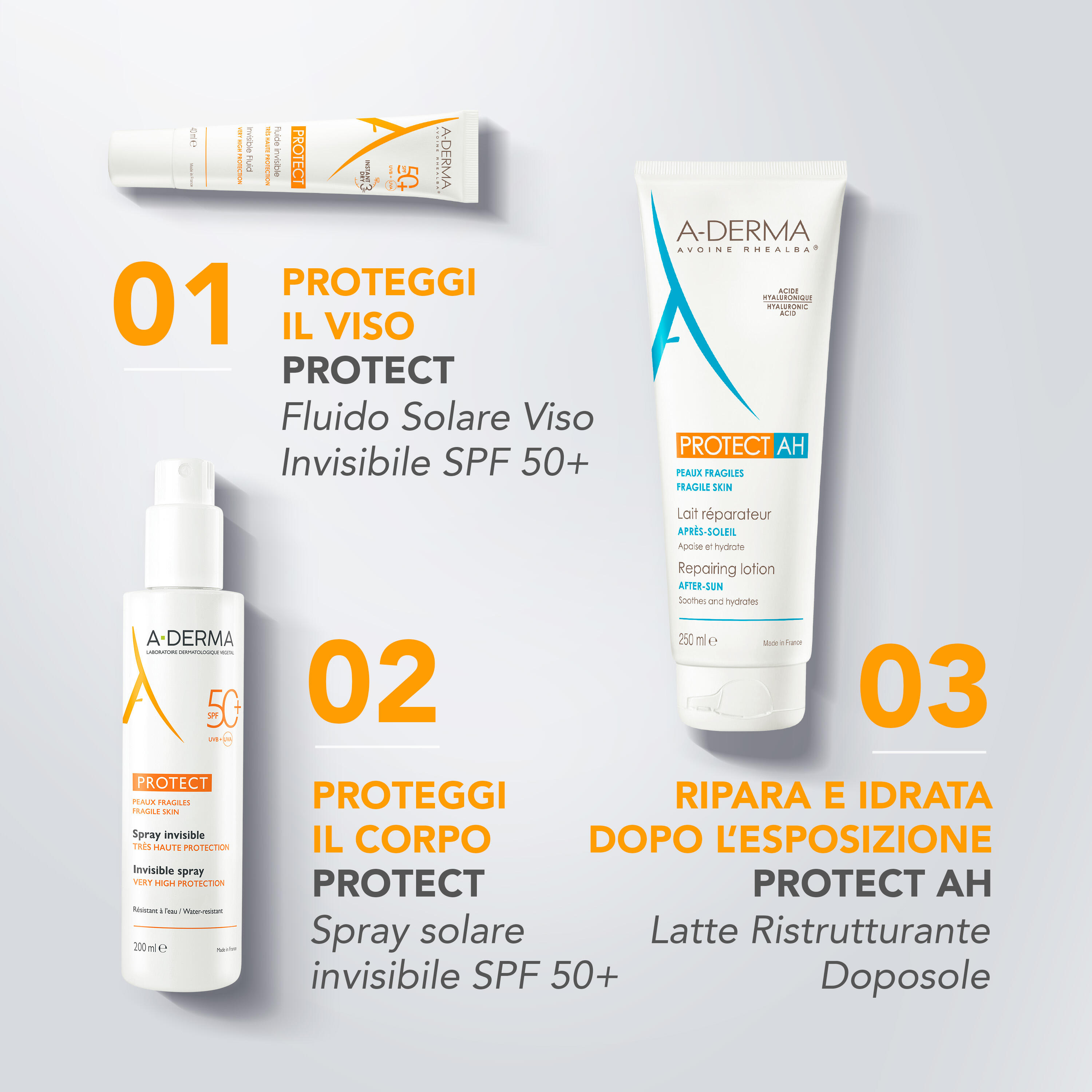 A-Derma - Protect - Spray Invisibile SPF50+ Protezione Solare Molto Alta Viso E Corpo 200 ml