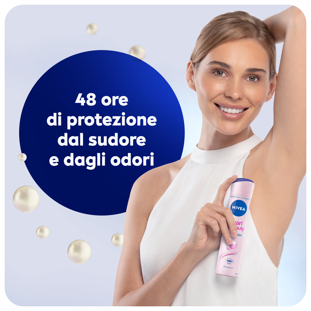 Nivea Pearl & Beauty Deodorante Spray 150ml, Deodorante donna antitraspirante per una pelle luminosa