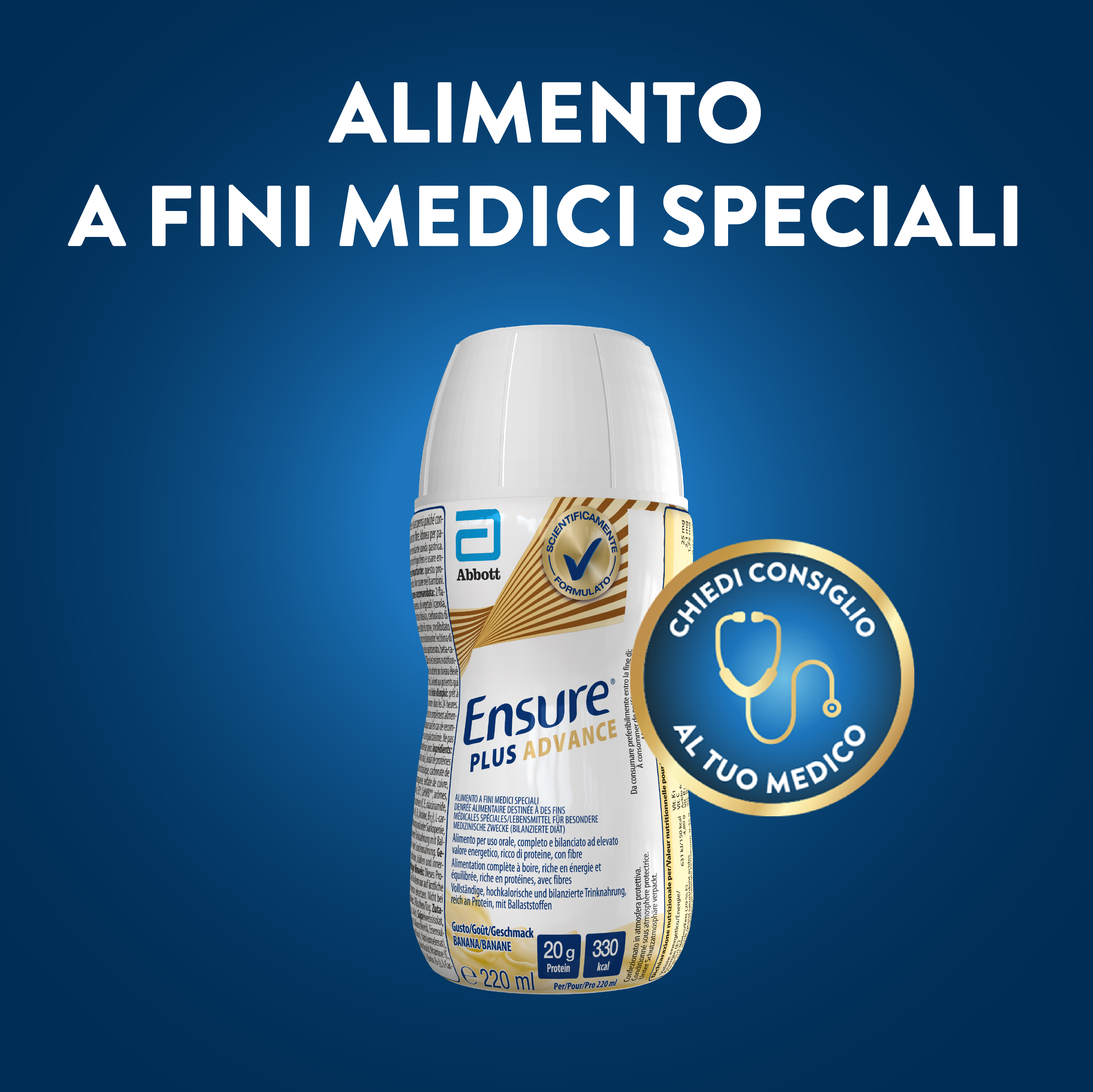 Ensure Plus Advance Alimento a Fini Medici Speciali Iperproteico ed Ipercalorico Banana 4x220ml