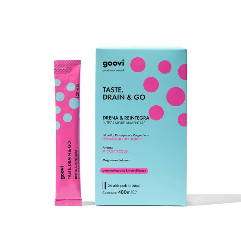 Goovi - Drena & Reintegra Taste, Drain & Go 24 Stick Pack - Integratore Drenante Gusto Melograno & Frutti Di Bosco
