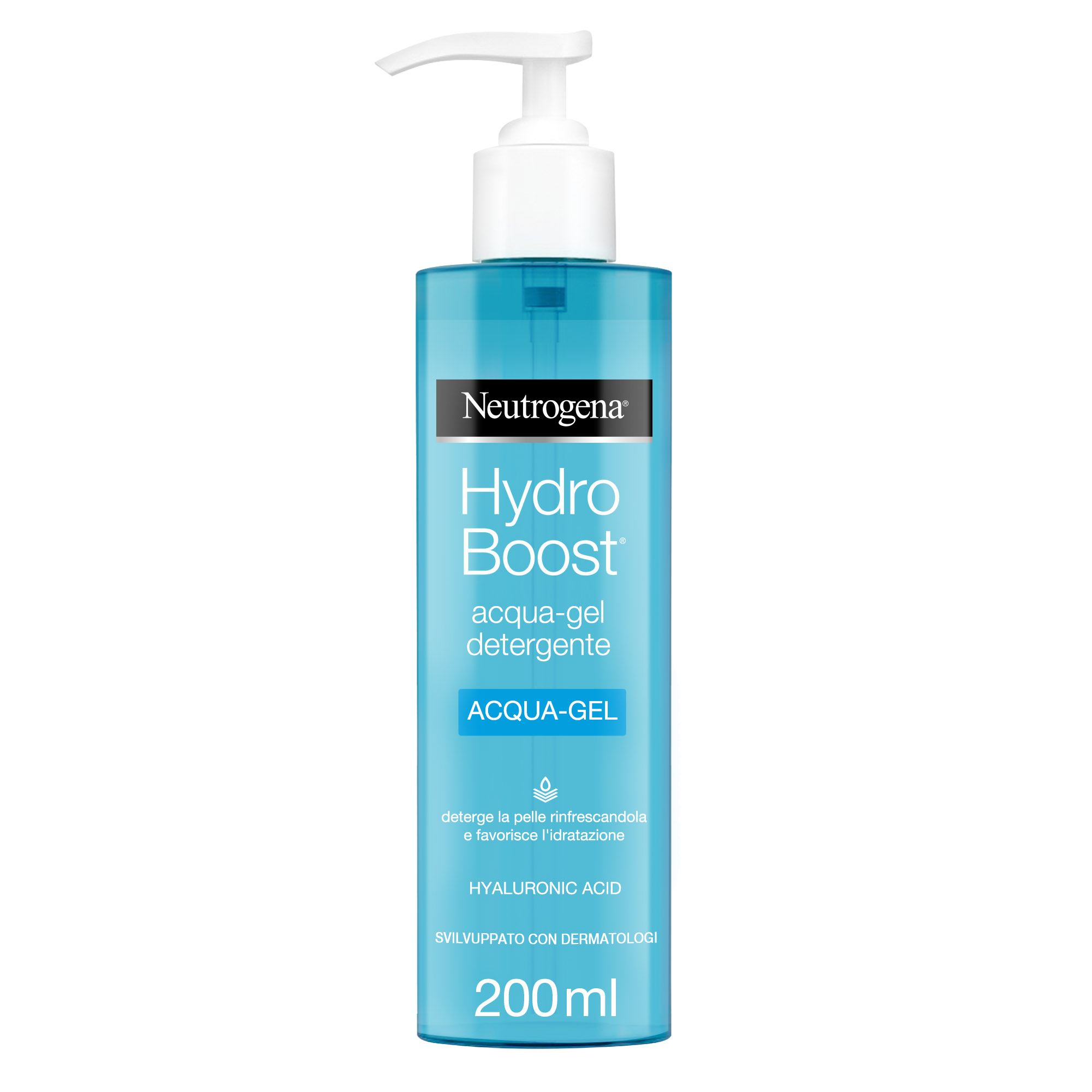 Neutrogena, Acqua-Gel Detergente, Hydro Boost, Rimuove Trucco, Sebo e Impurità, Non Comedogenico, Pelli Sensibili, con Acido Ialuronico, 200ml 